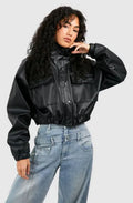 Women’s Faux Leather Cropped Bomber Jacket